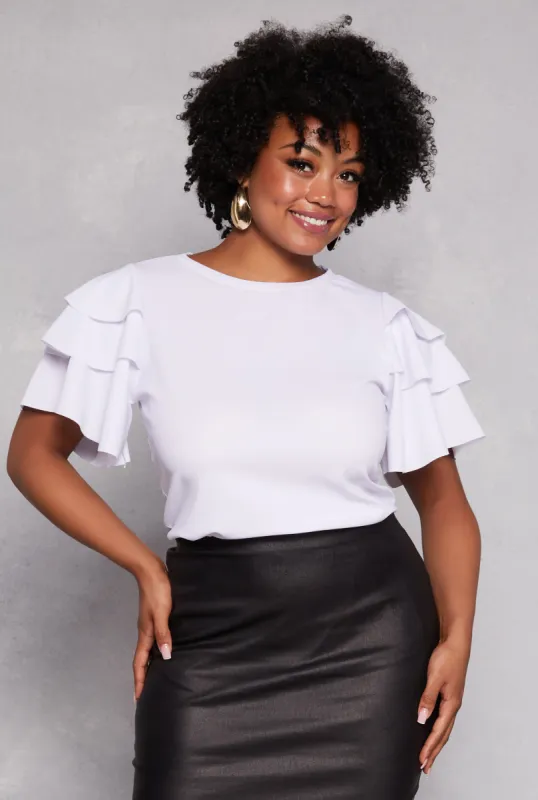 Plus Size Crepe Knit Tiered Sleeve Top sold by Rainbow