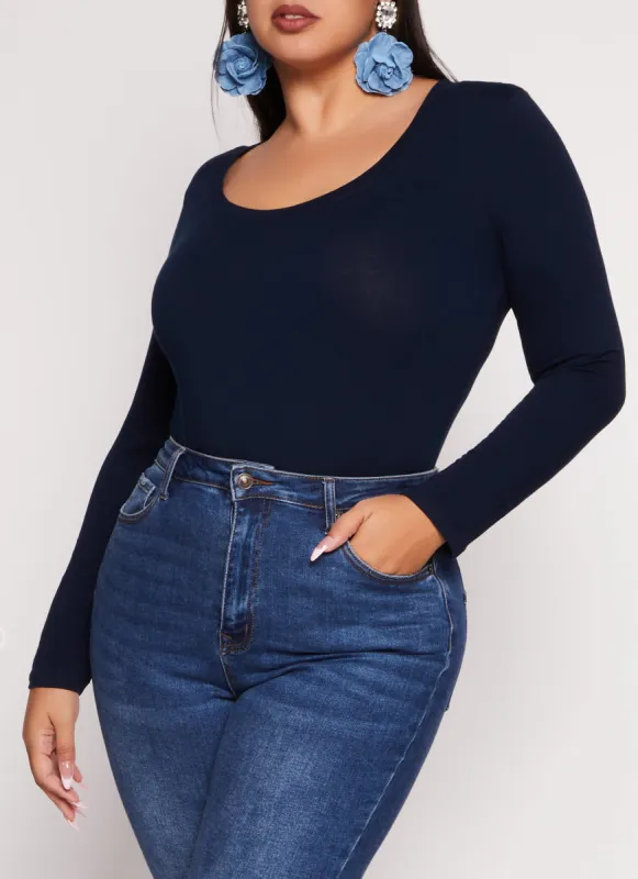 Plus Size Basic Scoop Neck Long Sleeve T Shirt sold by Rainbow