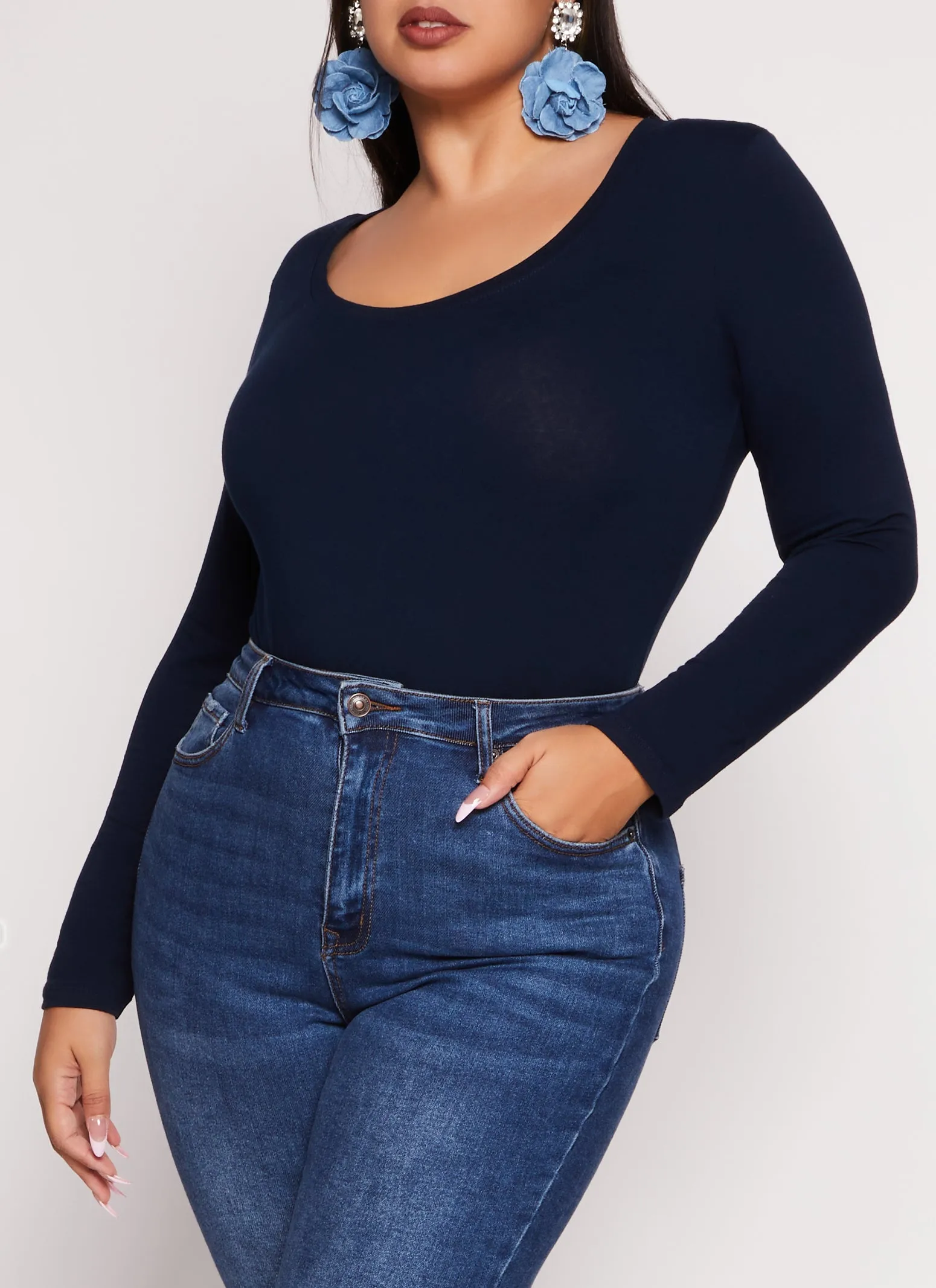 Plus Size Basic Scoop Neck Long Sleeve T Shirt sold by Rainbow