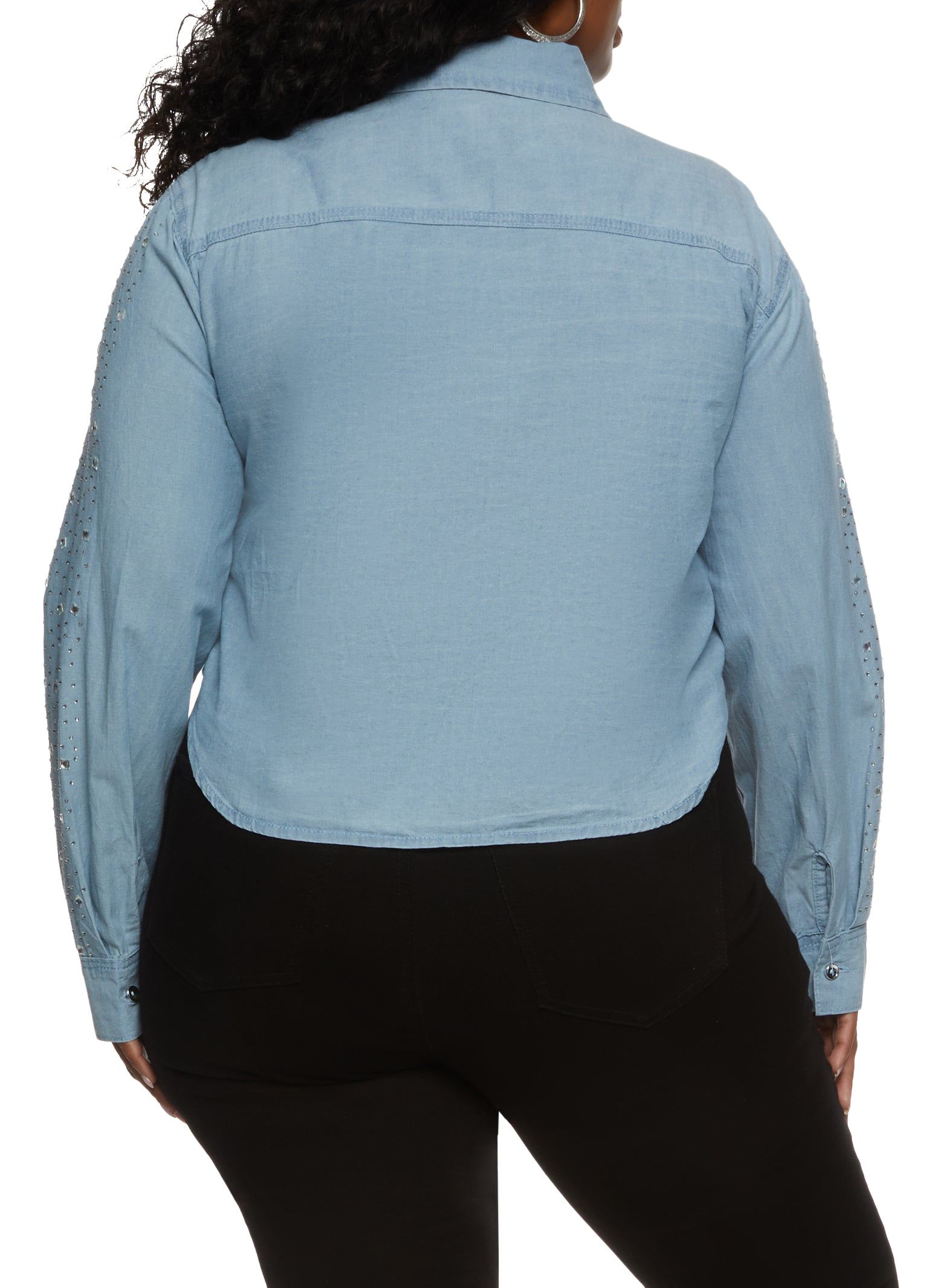 Plus Size Rhinestone Sleeve Denim Shirt sold by Rainbow product image thumbnail 2
