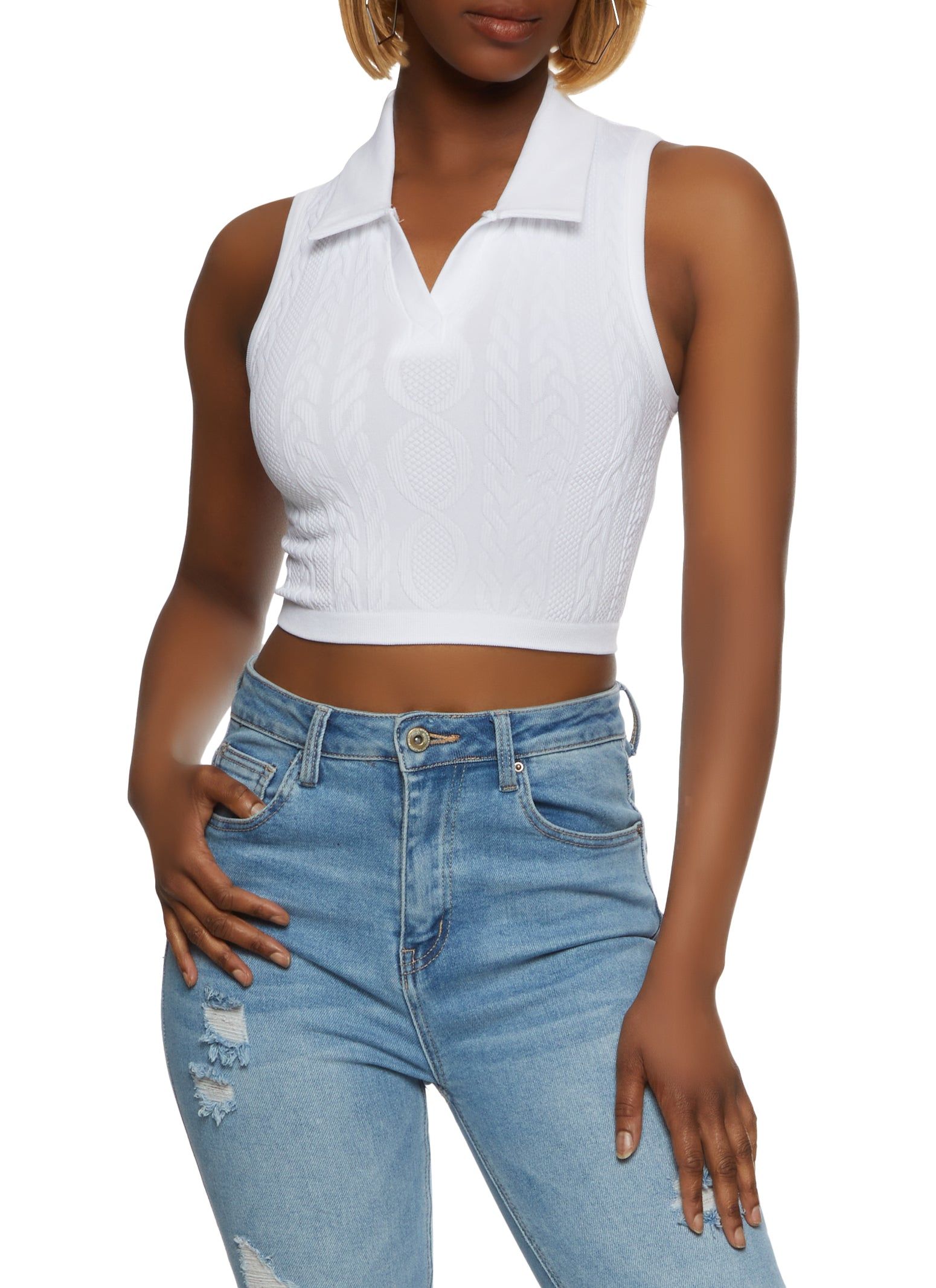 Seamless Sleeveless Johnny Collar Crop Top sold by Rainbow