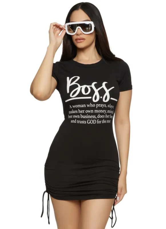 Boss Ruched Glitter Graphic T Shirt Dress sold by Rainbow