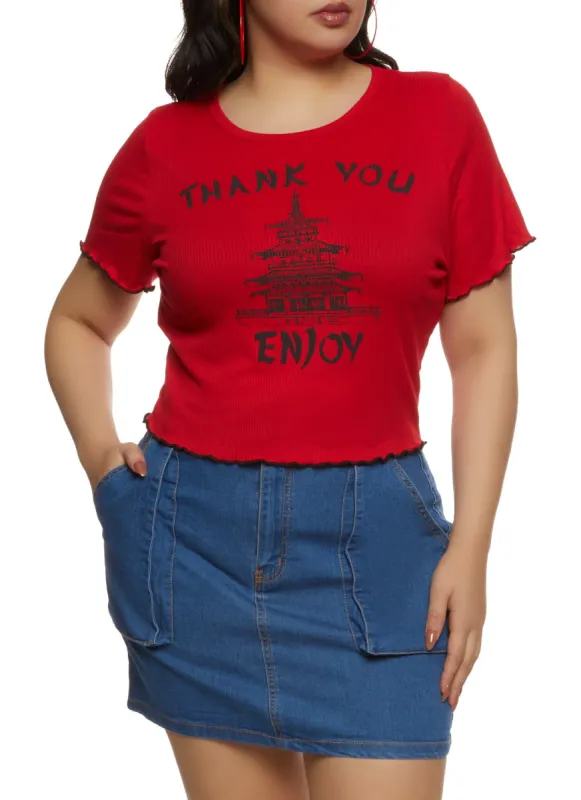 Plus Size Thank You Enjoy Graphic Tee sold by Rainbow