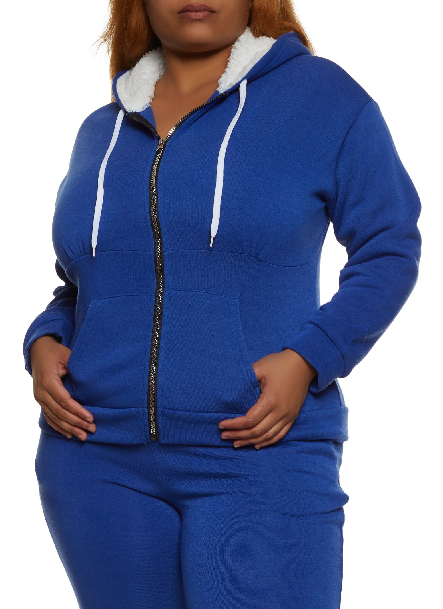 Plus Size Zip Front Sherpa Lined Hoodie sold by Rainbow