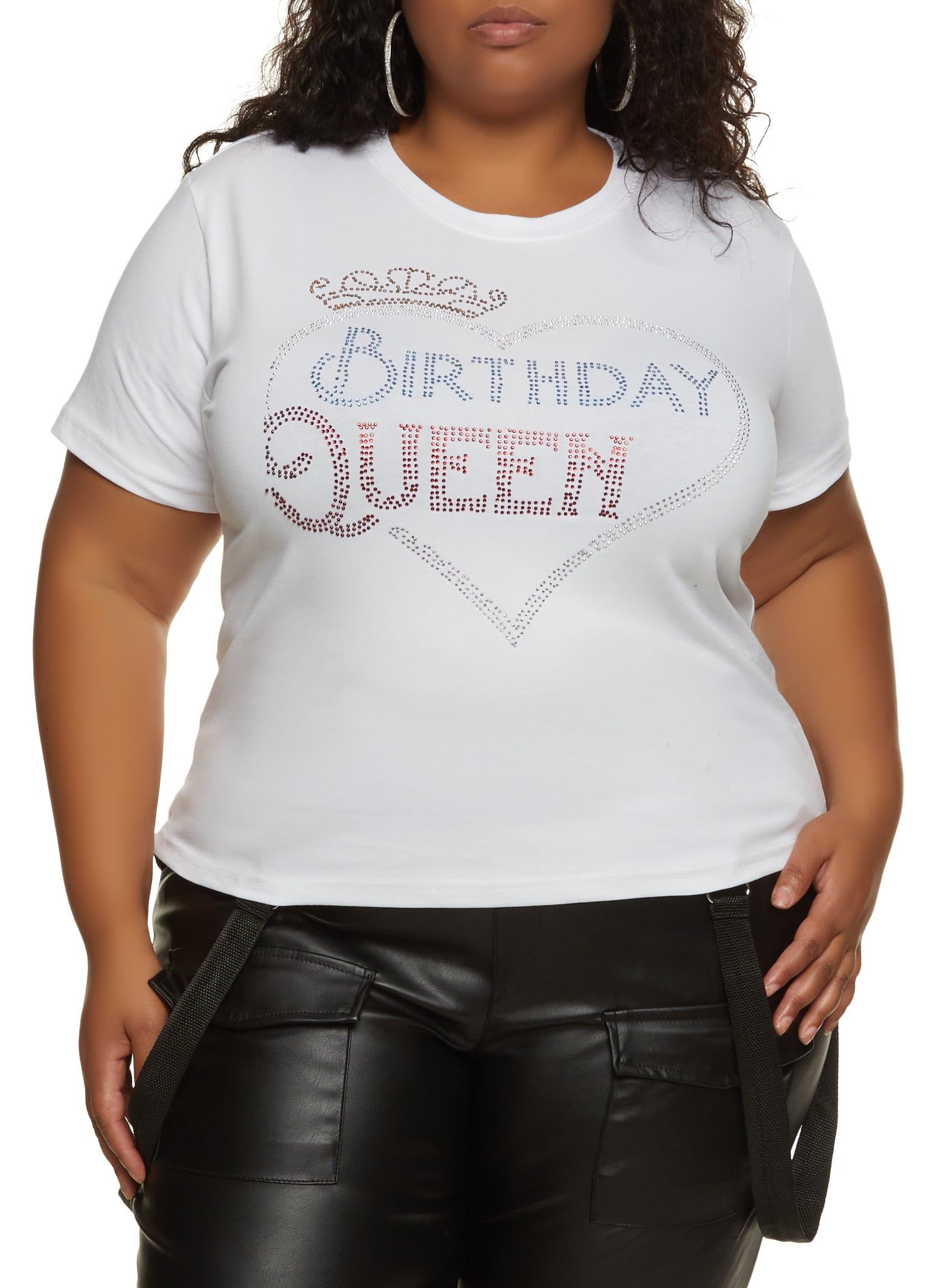 Plus Size Birthday Queen Rhinestone Graphic Tee sold by Rainbow