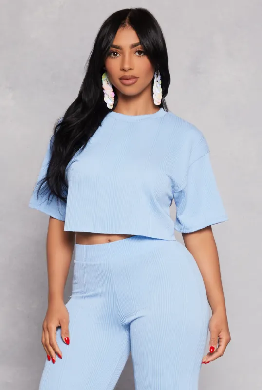 Rib Knit Short Sleeve Boxy Crop Top sold by Rainbow