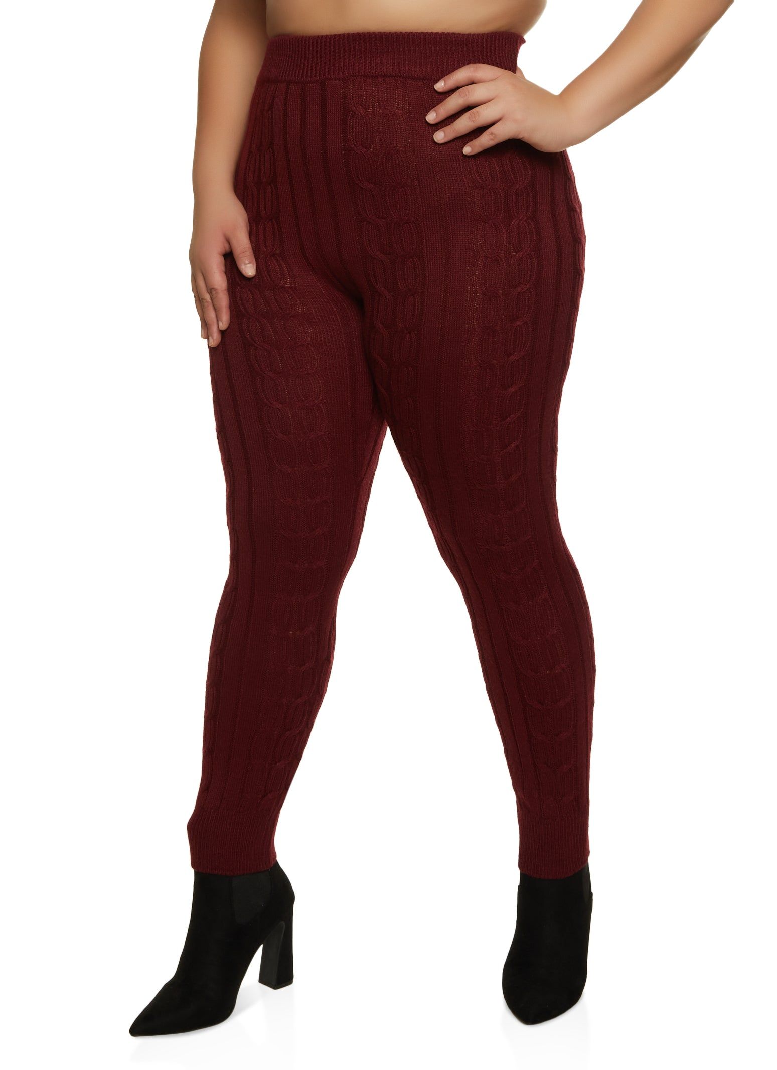 Plus Size Cable Knit High Waist Leggings sold by Rainbow