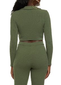 Rib Knit Collared Twist Front Crop Top sold by Rainbow
