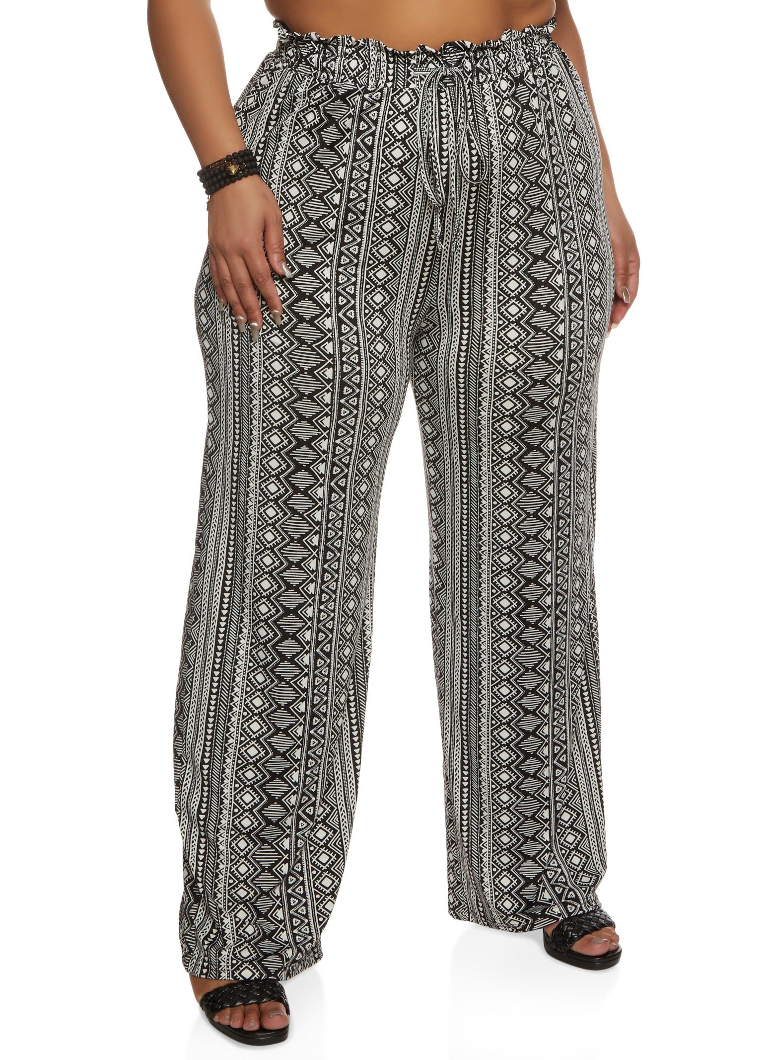 Plus Size Printed Drawstring Wide Leg Pants sold by Rainbow