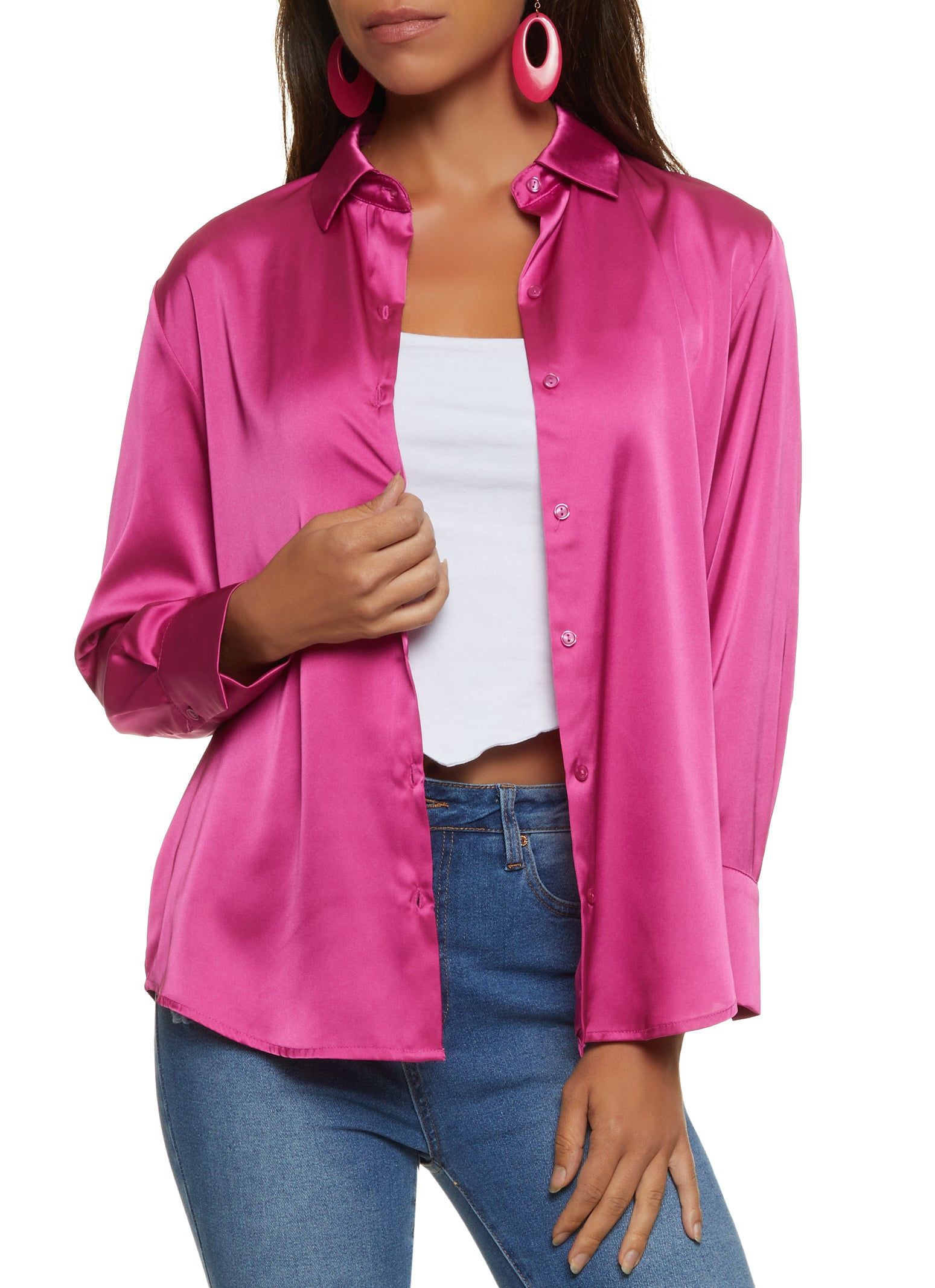 Satin Long Sleeve Button Front Shirt sold by Rainbow