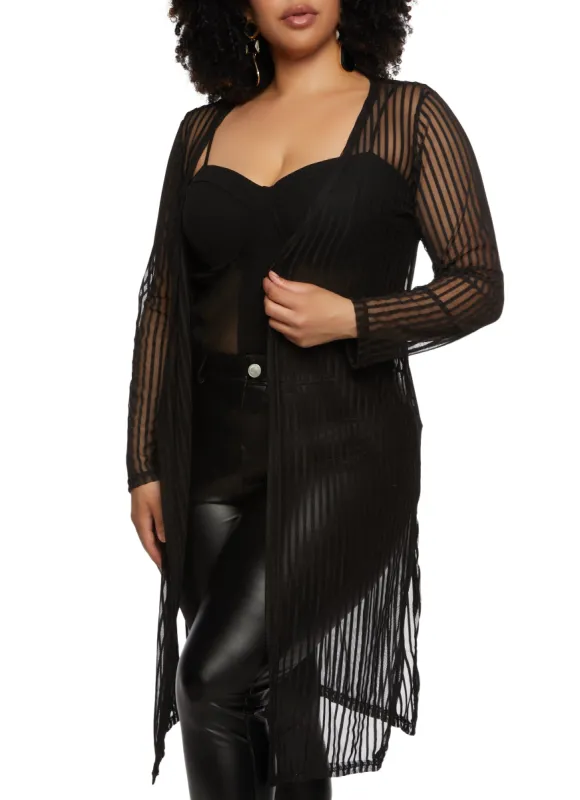 Plus Size Shadow Stripe Mesh Duster sold by Rainbow