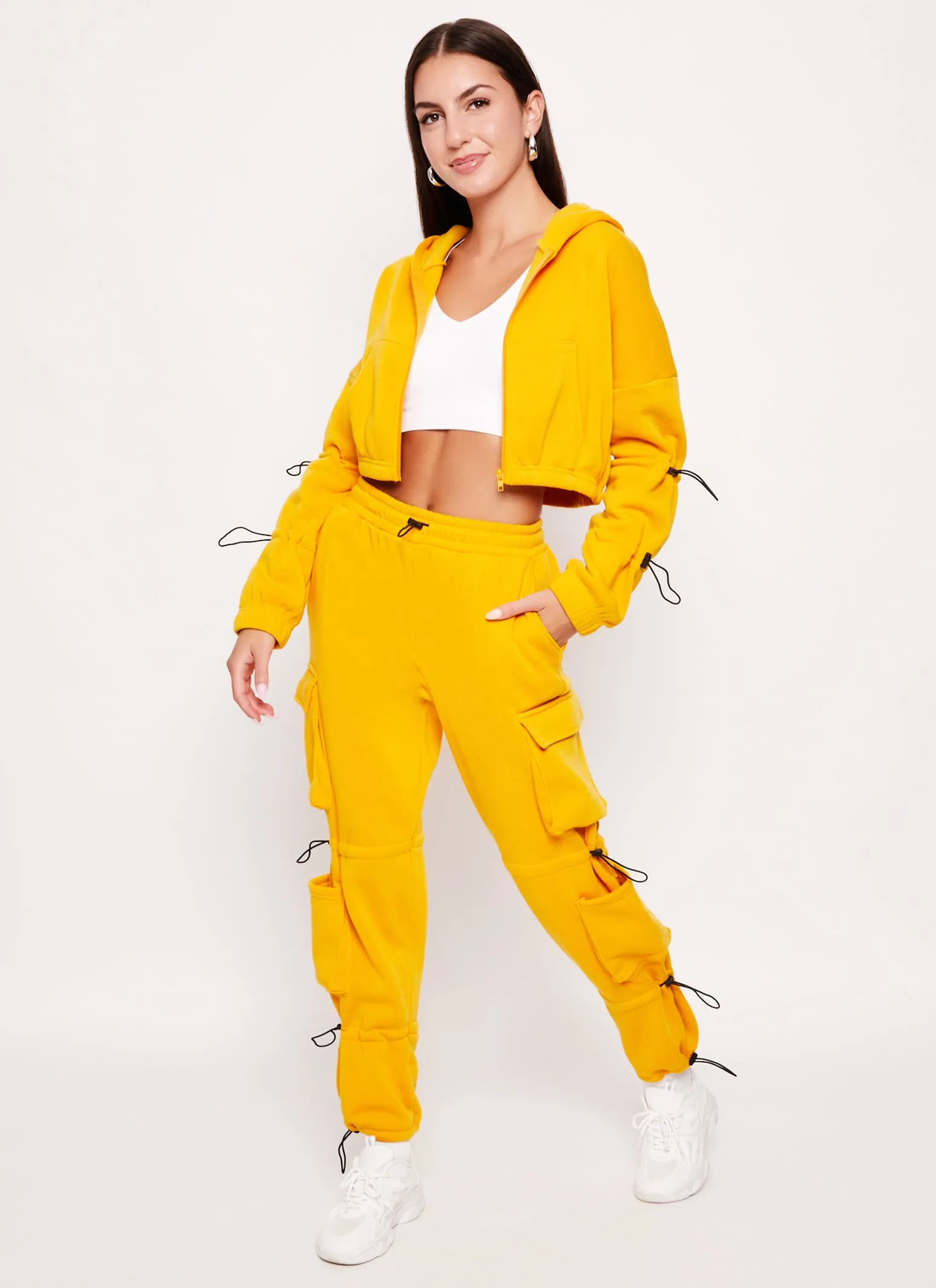 Solid Fleece Toggle Drawstring Cargo Joggers sold by Rainbow