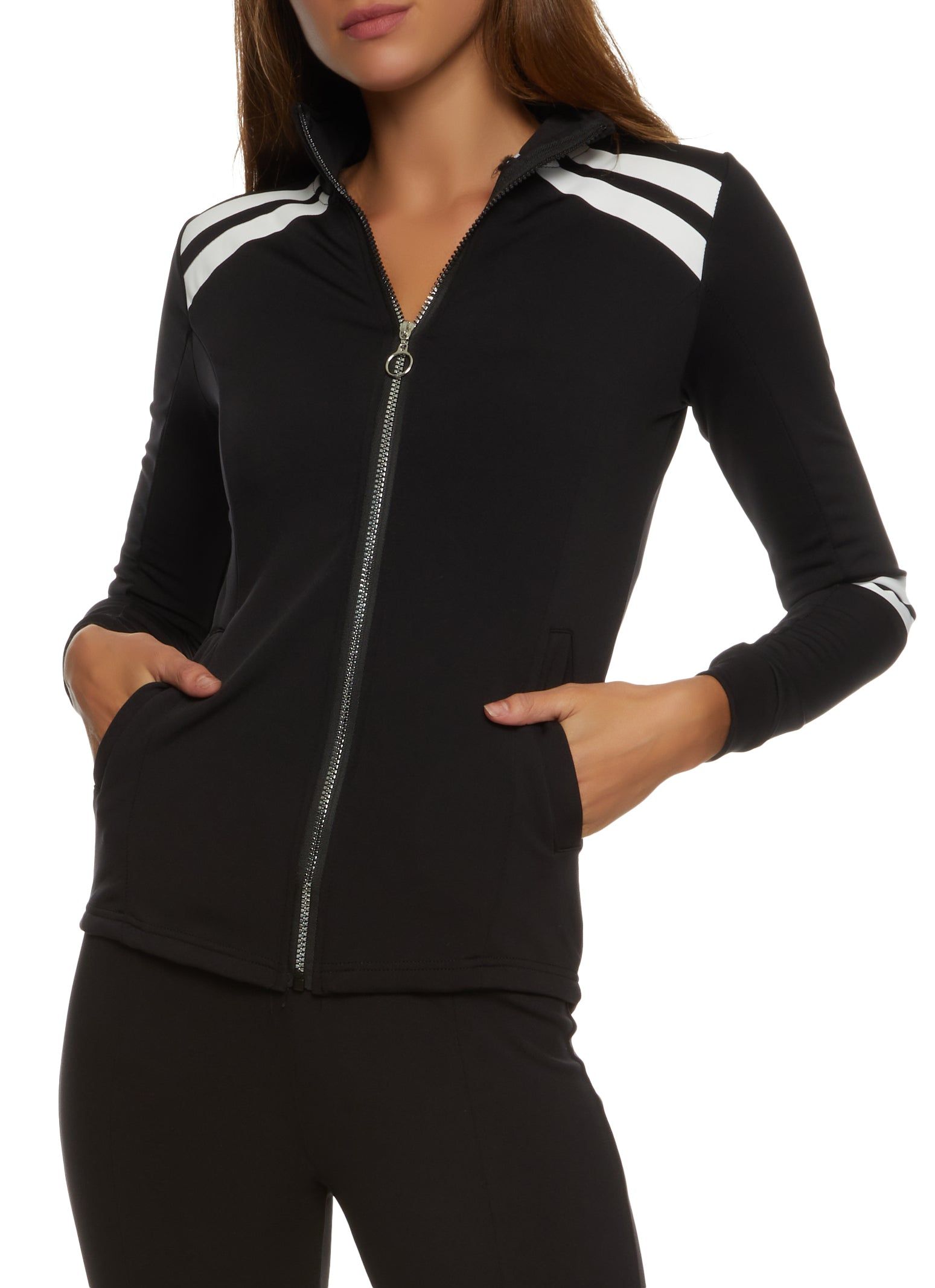 Stripe Detail Mock Neck Zip Front Track Jacket sold by Rainbow