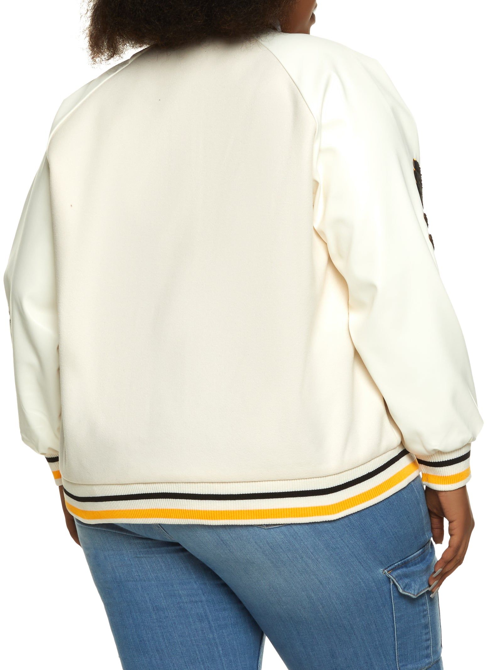 Plus Size PU Sleeve Brooklyn Chenille Patch Varsity Jacket sold by Rainbow product image thumbnail 3