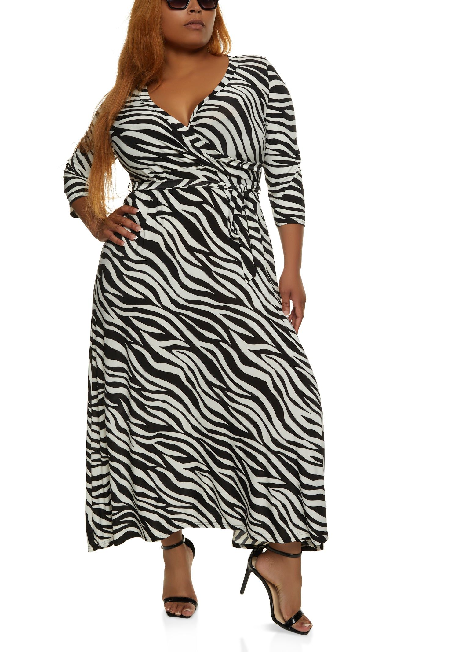 Plus Size Zebra Print Faux Wrap Dress sold by Rainbow