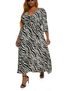 Plus Size Zebra Print Faux Wrap Dress sold by Rainbow