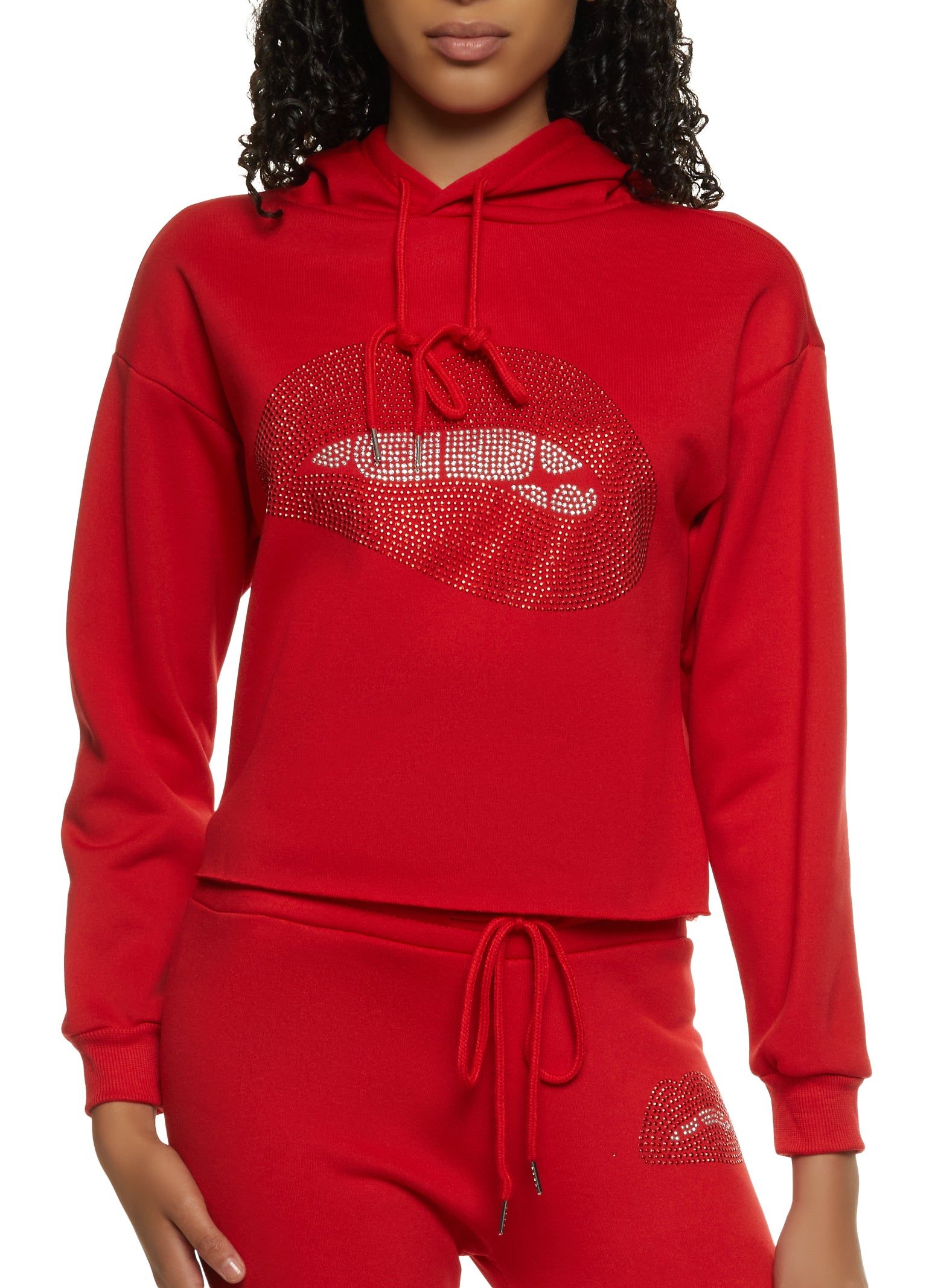 Rhinestone Studded Lip Graphic Hoodie sold by Rainbow