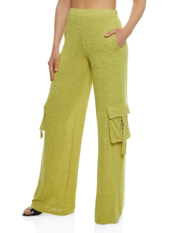 Daisy Brushed Knit Wide Leg Cargo Pocket Pants sold by Rainbow
