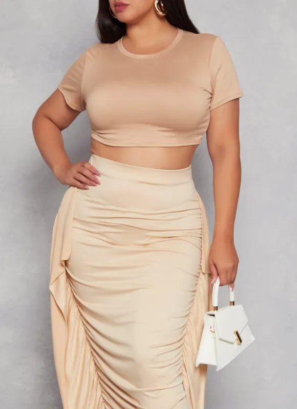 Plus Size Crew Neck Cropped T Shirt sold by Rainbow