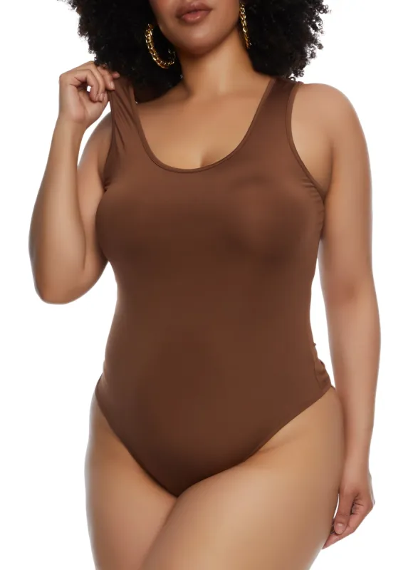 Plus Size Daisy Scoop Neck Racerback Tank Bodysuit sold by Rainbow