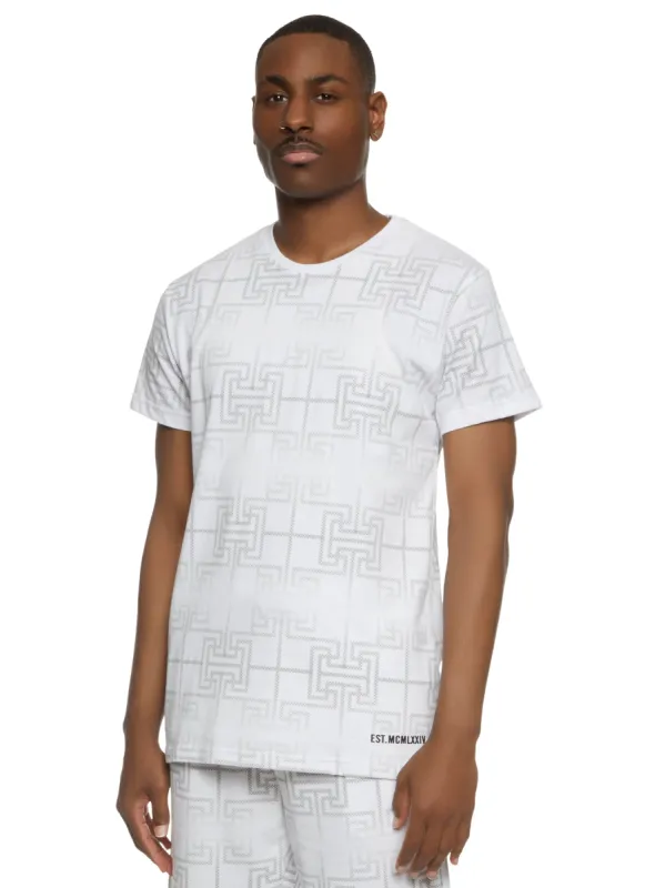 Mens Geo Print Crew Neck Graphic Tee sold by Rainbow