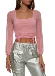 Mesh Long Sleeve Ruched Crop Top sold by Rainbow