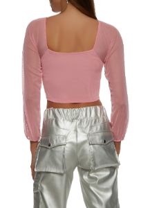 Mesh Long Sleeve Ruched Crop Top sold by Rainbow