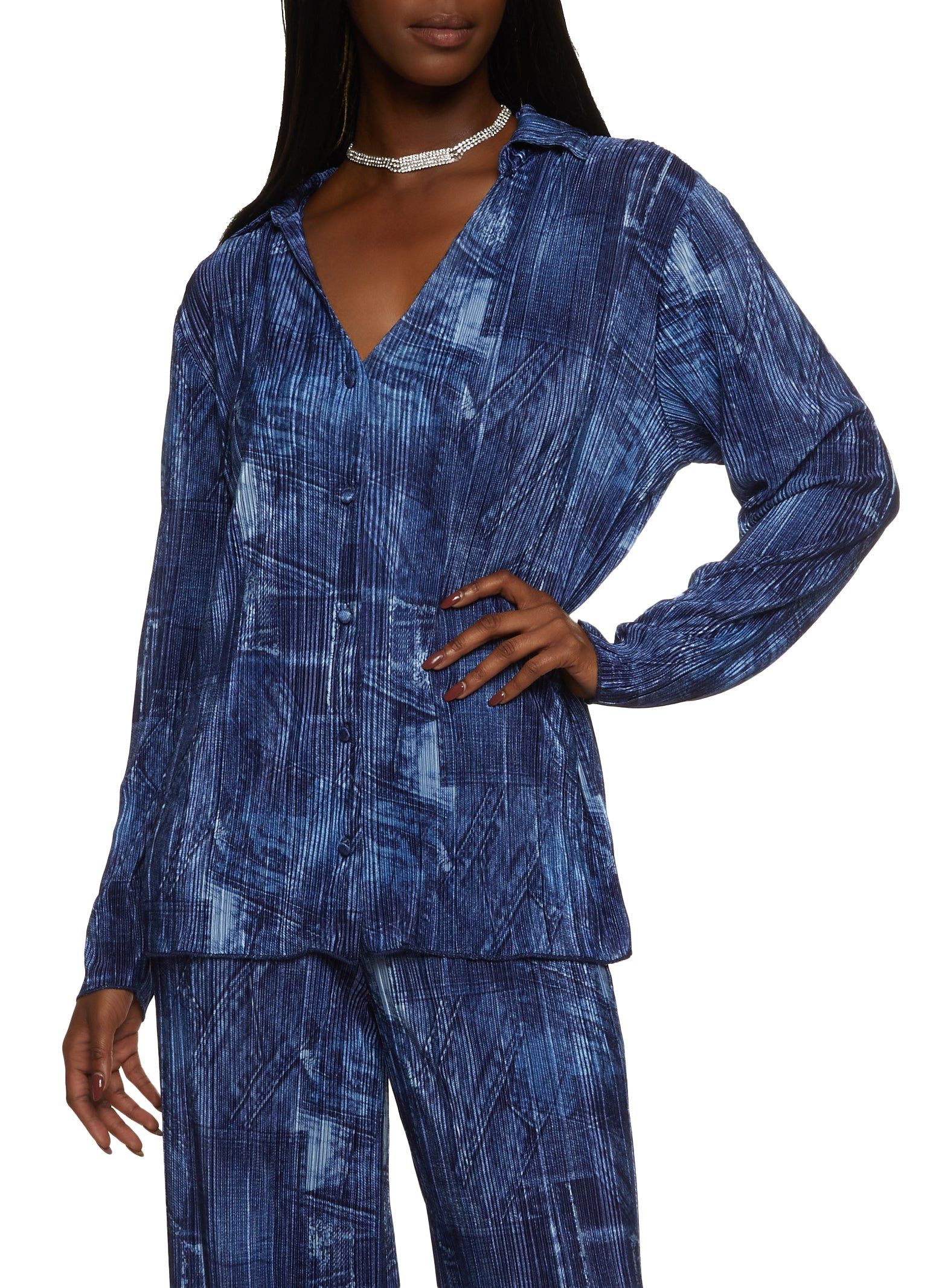 Plisse Printed Button Front Shirt sold by Rainbow