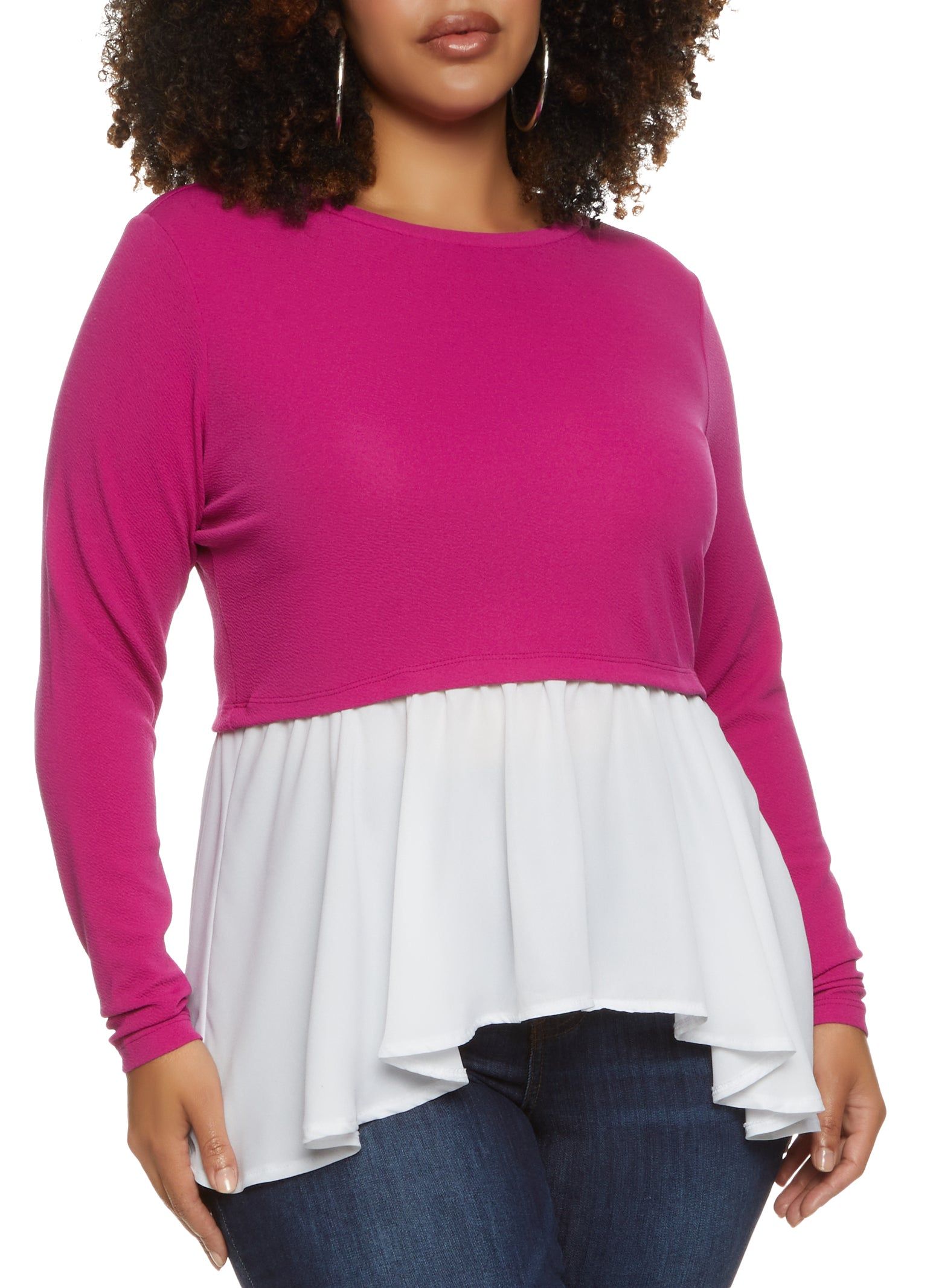 Plus Size Crepe Knit High Low Hem Blouse sold by Rainbow