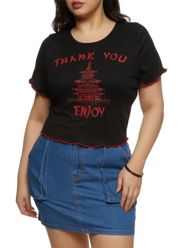 Plus Size Thank You Enjoy Graphic Tee sold by Rainbow