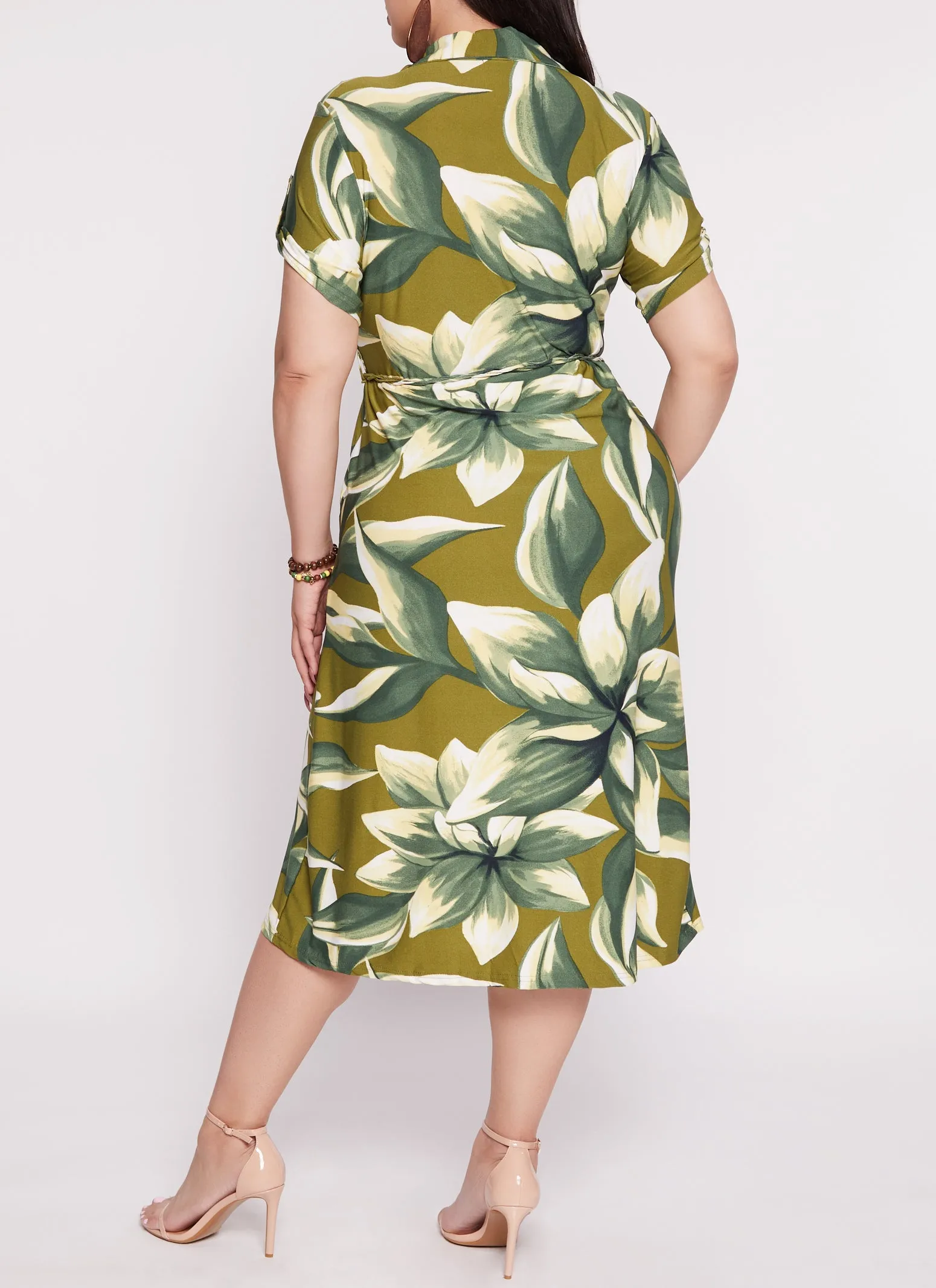 Plus Size Floral Print Tie Waist Belted Shirt Dress sold by Rainbow product image thumbnail 3