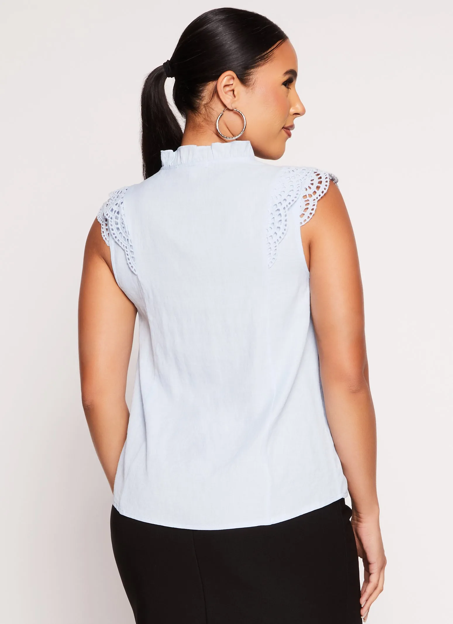 Gauze Knit Crochet Detail Tie Neck Blouse sold by Rainbow product image thumbnail 3