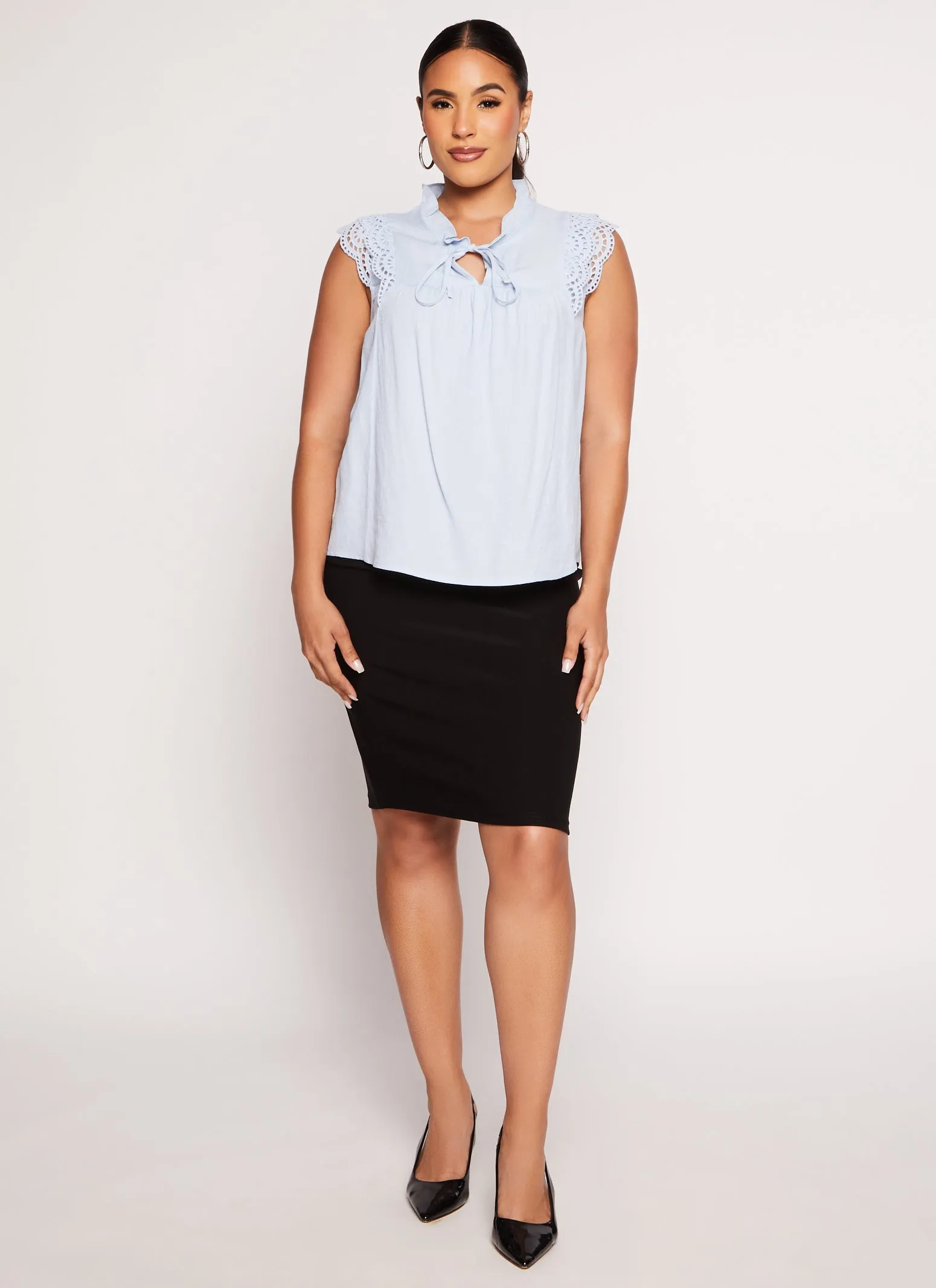 Gauze Knit Crochet Detail Tie Neck Blouse sold by Rainbow product image thumbnail 2