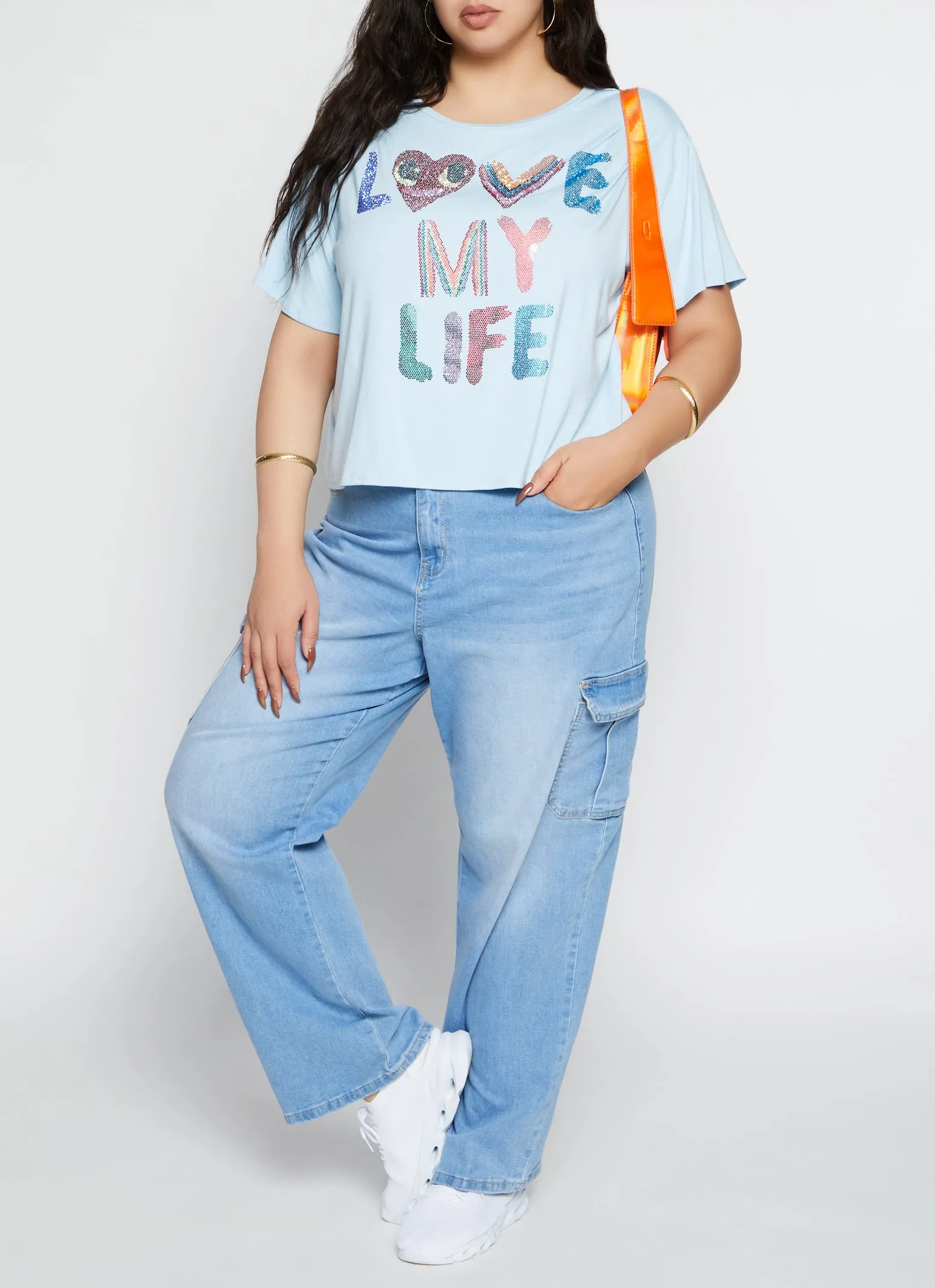 Plus Size Rhinestone Love My Life T Shirt sold by Rainbow product image thumbnail 2