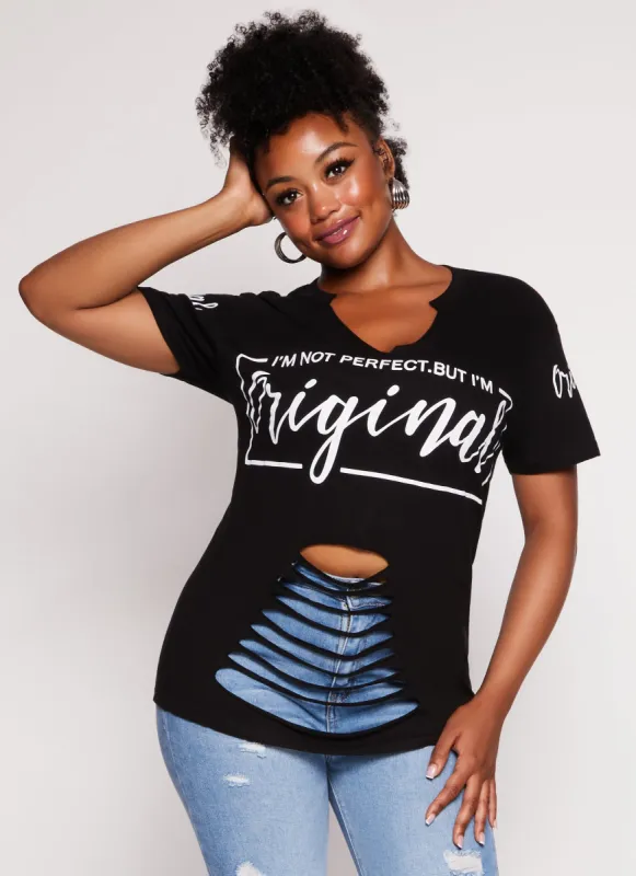 Plus Size Im Not Perfect But Im Original Laser Cut Graphic Tee sold by Rainbow