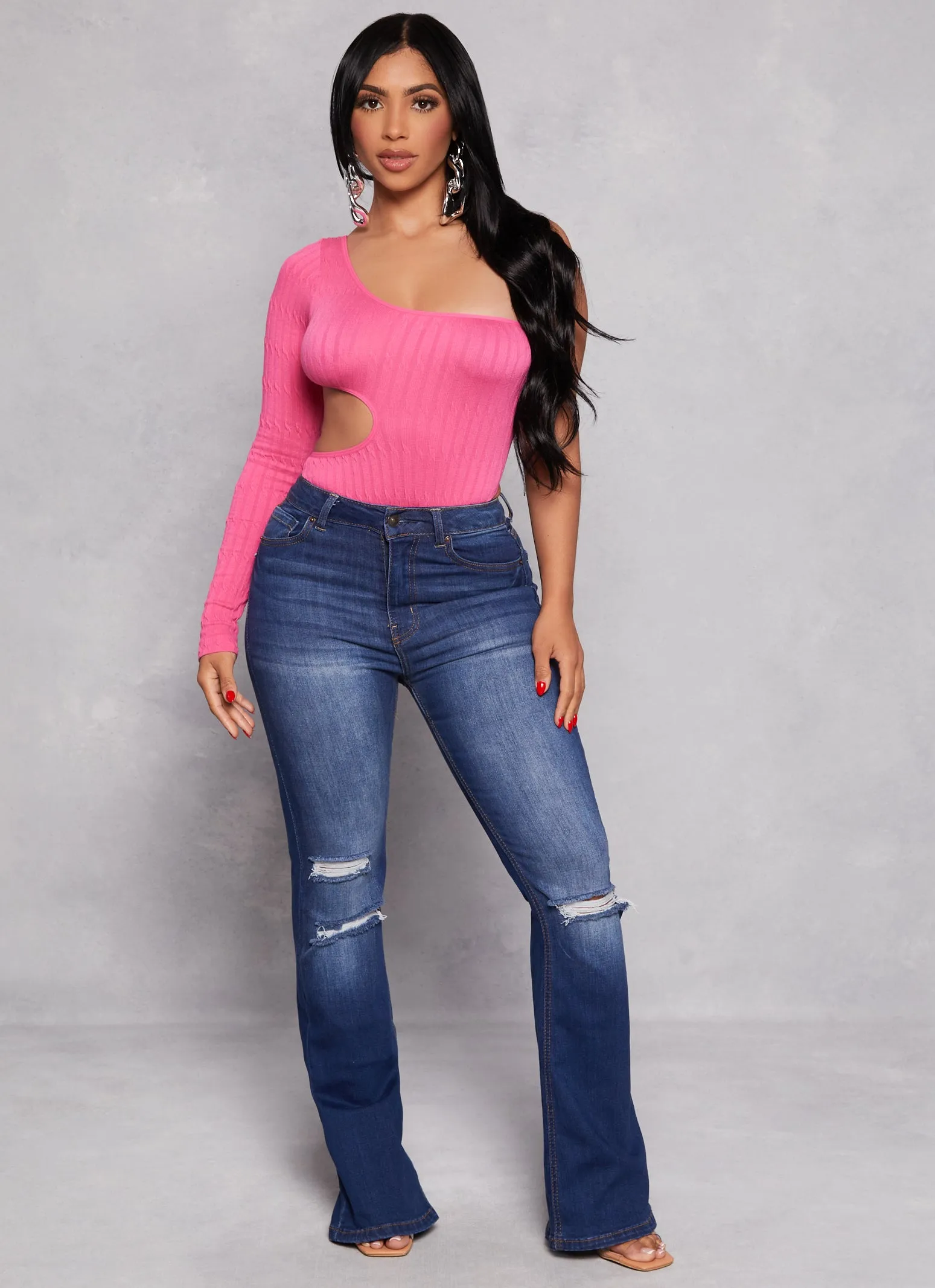 Seamless Cut Out One Shoulder Long Sleeve Bodysuit sold by Rainbow product image thumbnail 2