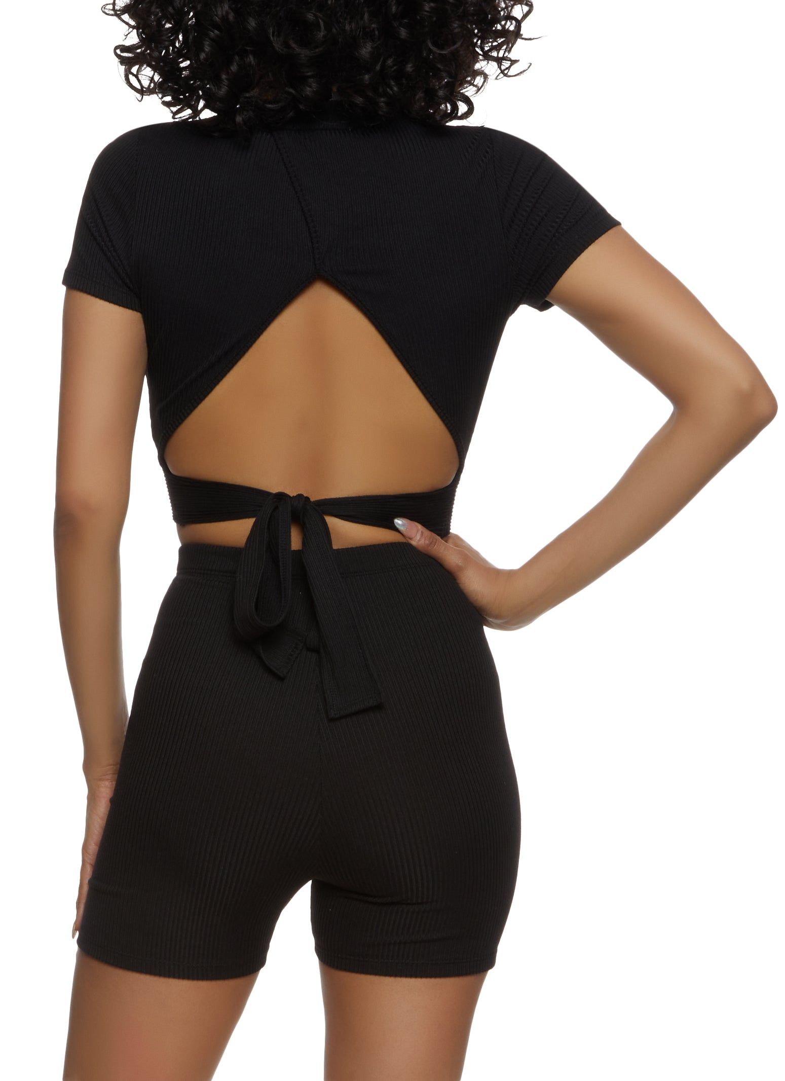 Ribbed Soft Knit Open Back Crop Top sold by Rainbow product image thumbnail 3