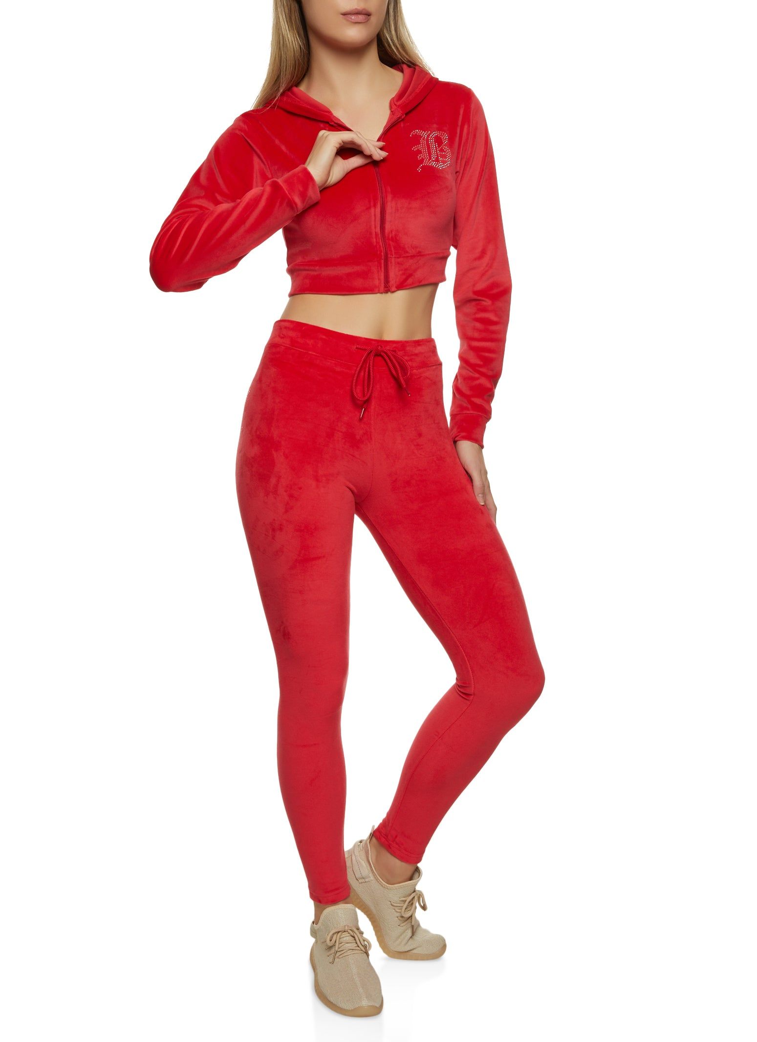 B Initial Rhinestone Velour Cropped Hoodie sold by Rainbow product image thumbnail 2