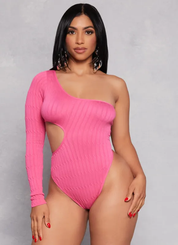 Seamless Cut Out One Shoulder Long Sleeve Bodysuit sold by Rainbow