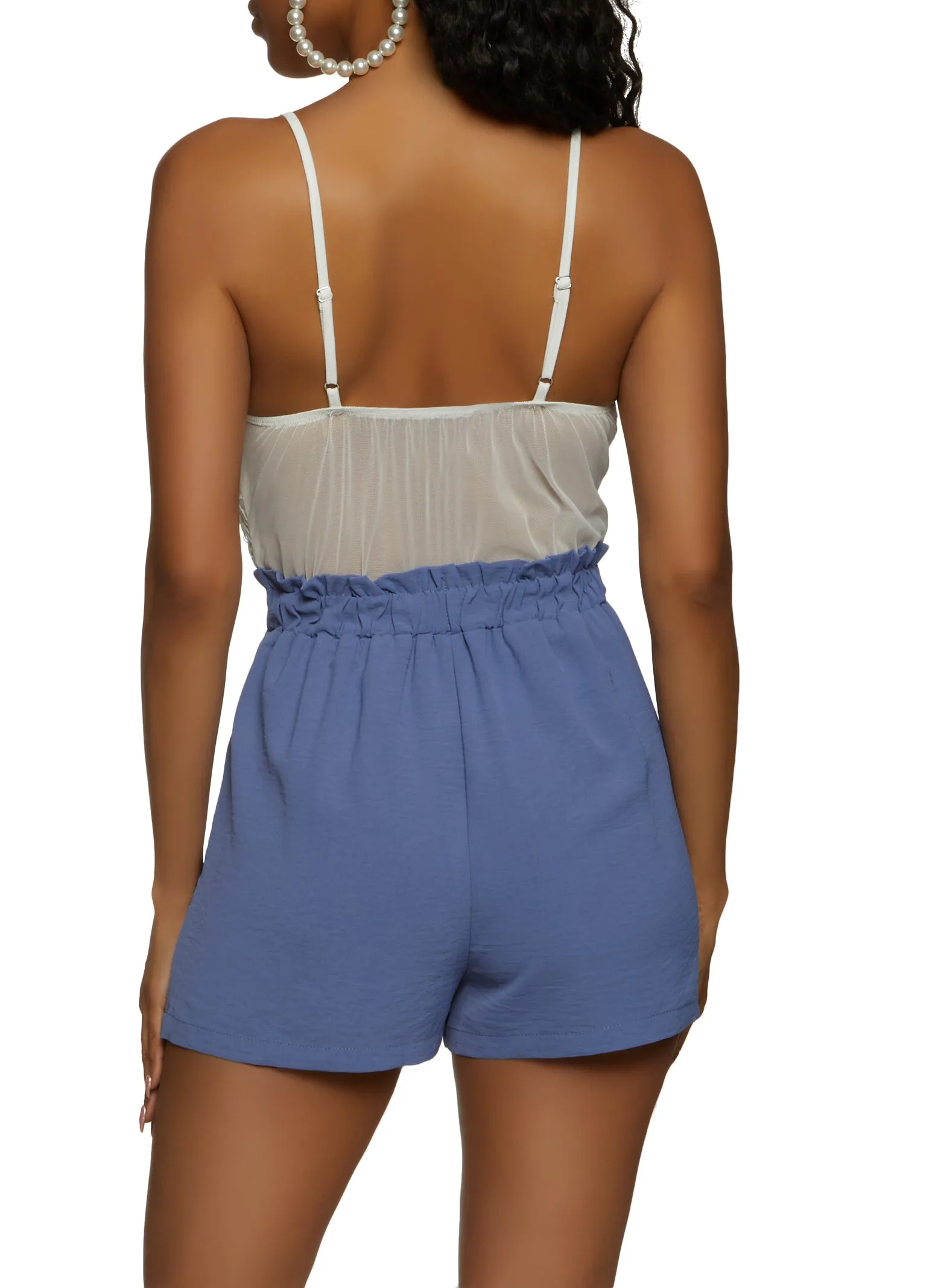 Lace Color Block Tie Waist Romper sold by Rainbow product image thumbnail 2