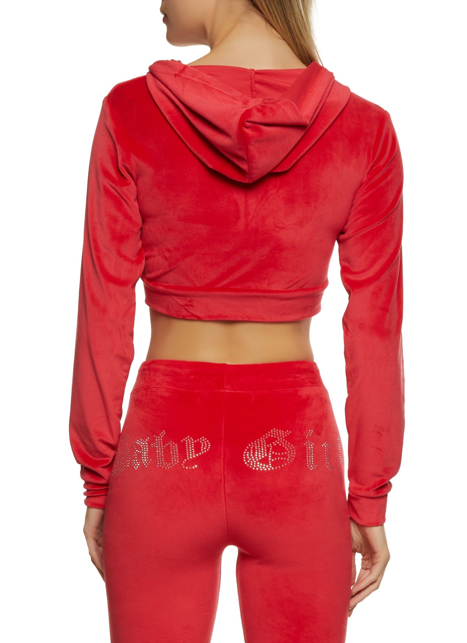 B Initial Rhinestone Velour Cropped Hoodie sold by Rainbow product image thumbnail 3