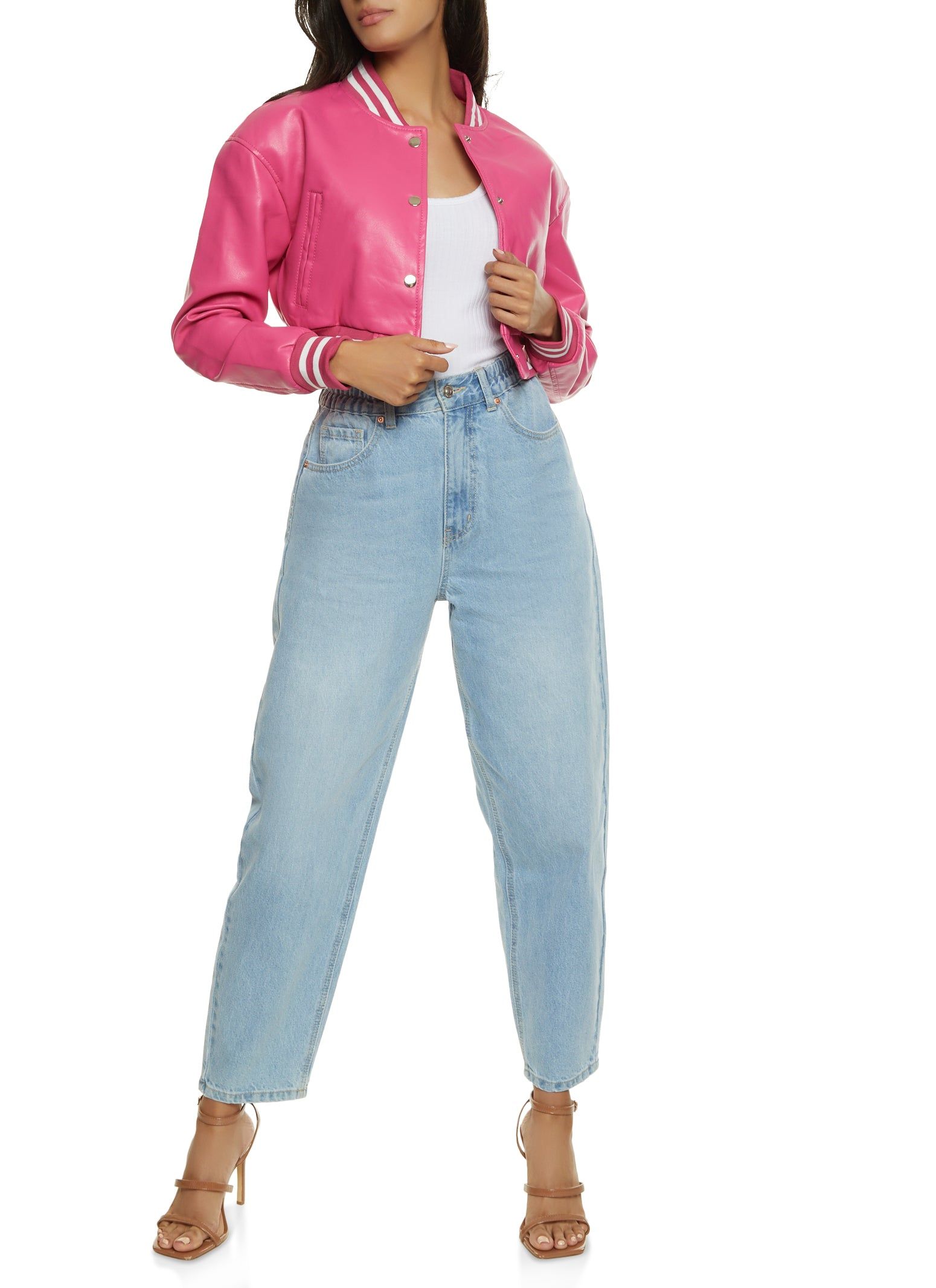 Faux Leather Cropped Baseball Jacket sold by Rainbow product image thumbnail 2