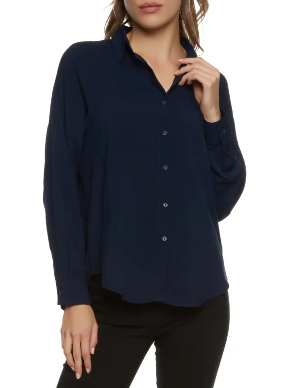 Solid Long Sleeve Button Front Shirt sold by Rainbow