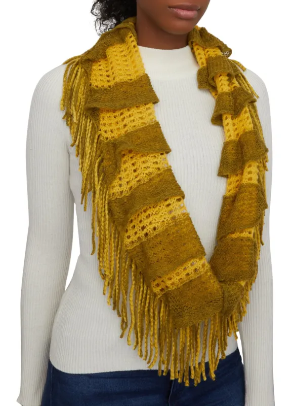 Color Block Crochet Fringe Infinity Scarf sold by Rainbow