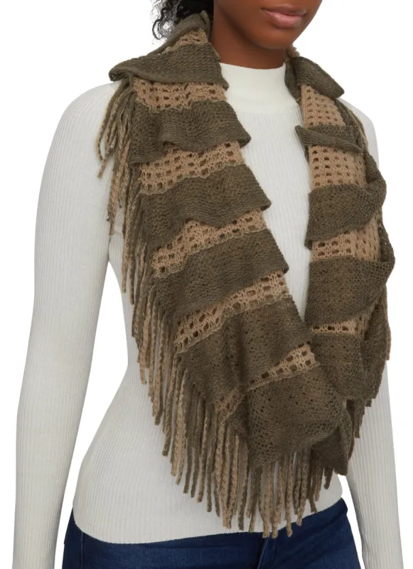 Color Block Crochet Fringe Infinity Scarf sold by Rainbow