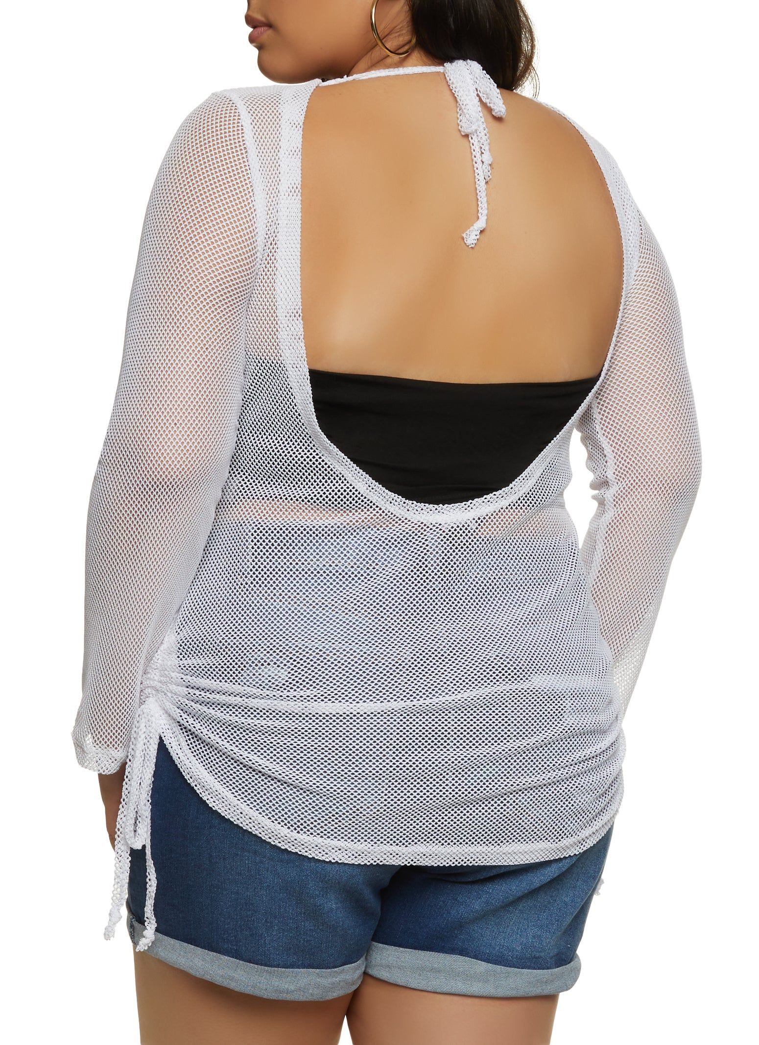 Plus Size Fishnet Open Tie Back Long Sleeve Top sold by Rainbow product image thumbnail 2