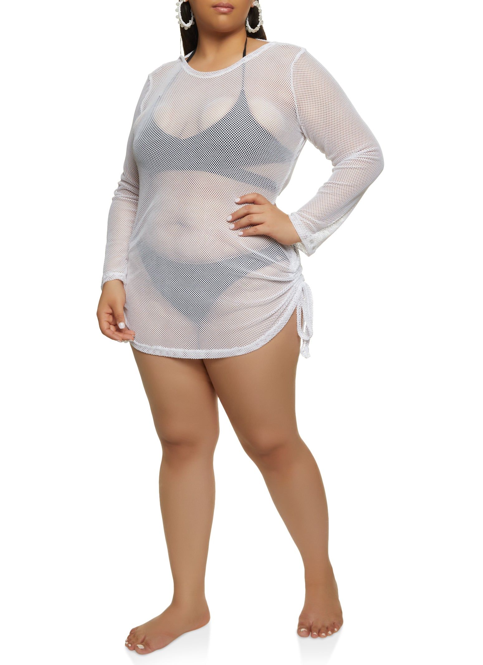 Plus Size Fishnet Open Tie Back Long Sleeve Top sold by Rainbow product image thumbnail 5