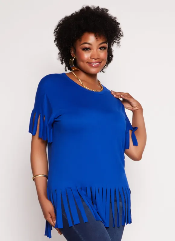 Plus Size Short Sleeve Fringe Hem T Shirt sold by Rainbow