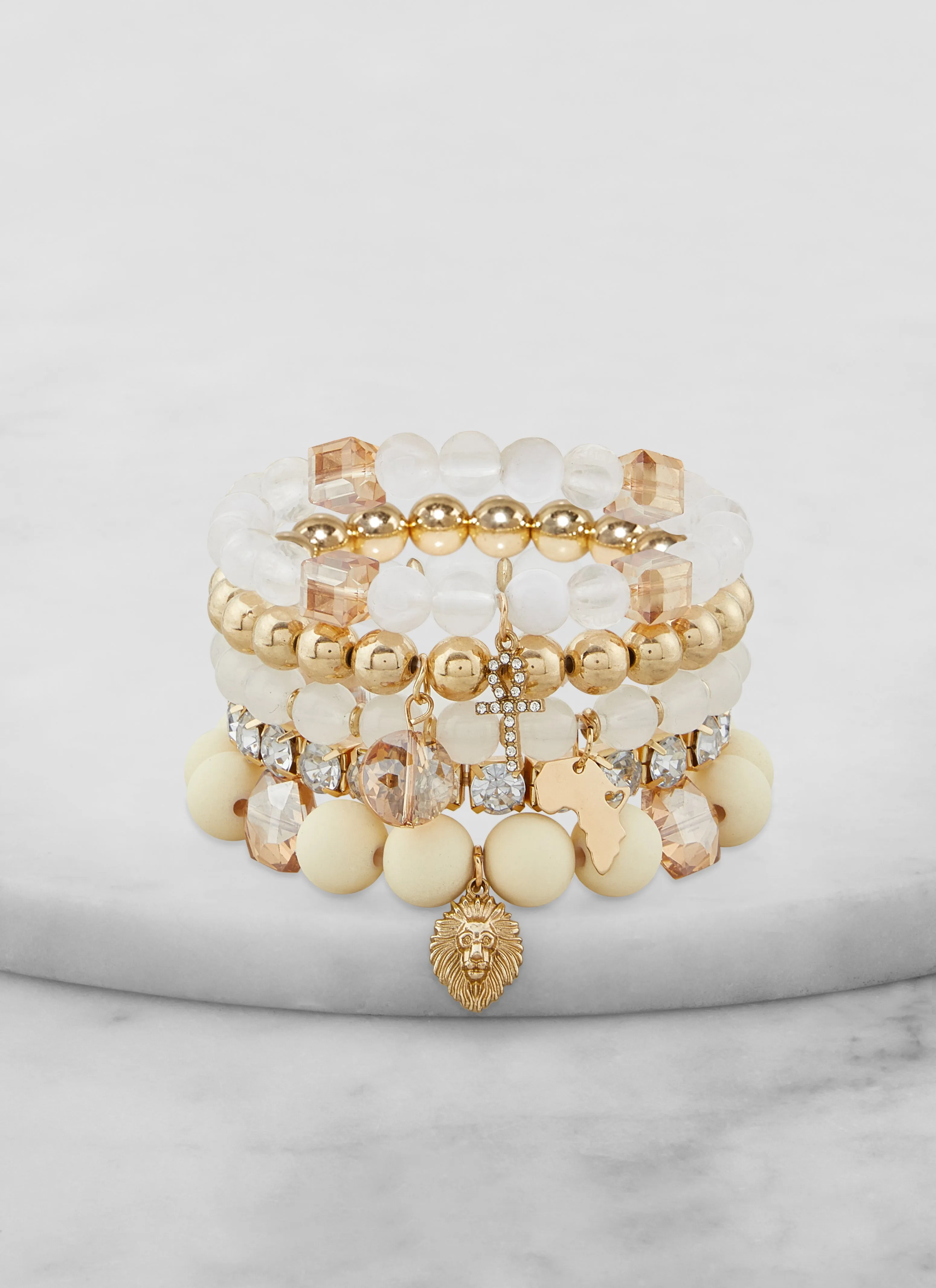 Set of 5 Charm Stretch Beaded Bracelets sold by Rainbow