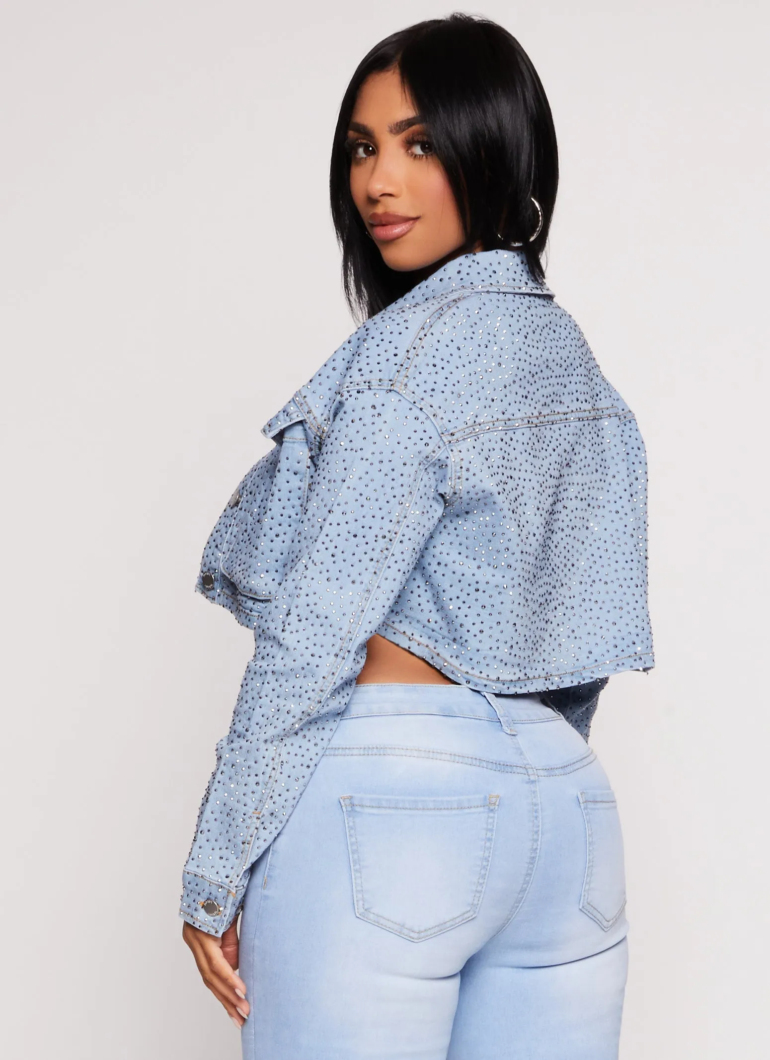 Daisy Rhinestone Cropped Jean Jacket sold by Rainbow product image thumbnail 3